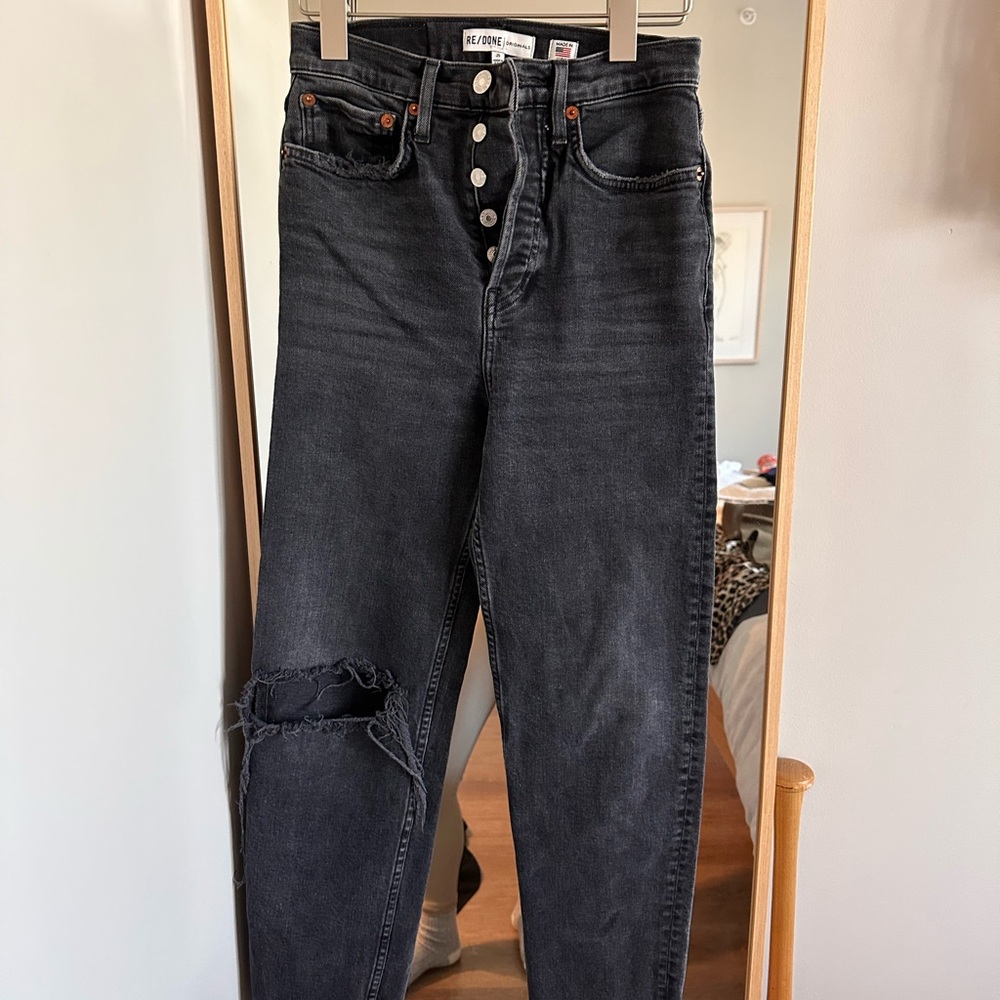 Re/done Black High-Waisted skinny straight  Jeans